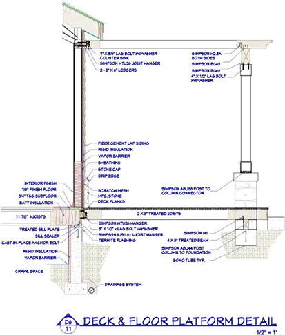 Residential CAD floor platform and deck detail