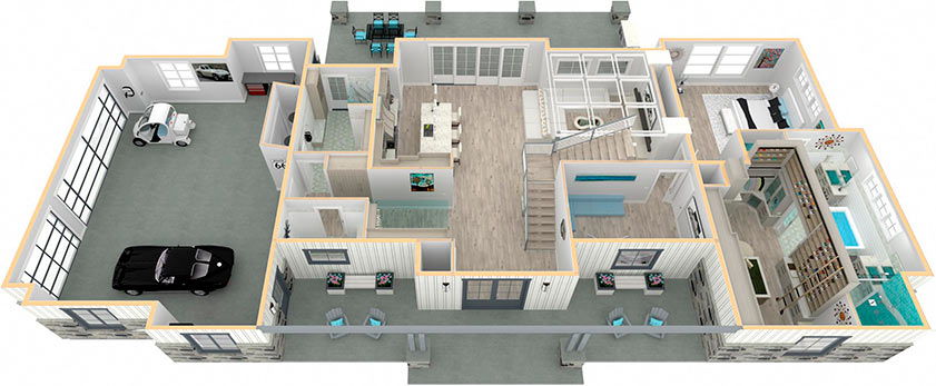 chief architect's Home Design software automatically builds a 3D model from the floor plan as you can see in this 3D dollhouse view