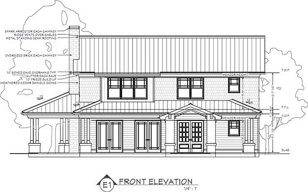 House elevation with annotations created from a 2D floor plan
