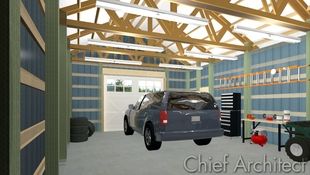 A post and beam steel structure typical for shop or garage space in rural communities.