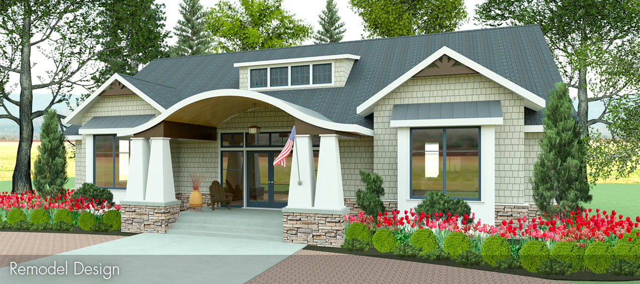 Remodel design option curved roof style and column entry porch
