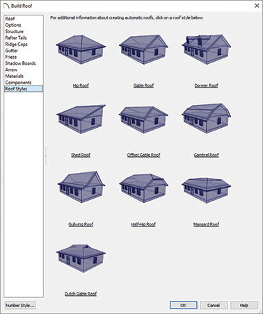 Residential roof styles that can be built automatically in Chief Architect software
