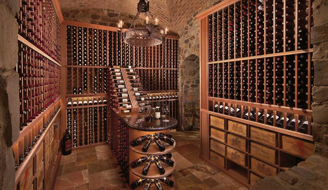Actual image of a wine cellar filled with wine