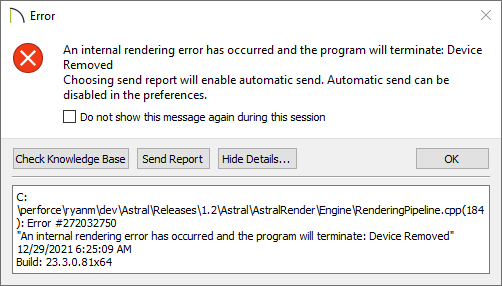 Internal rendering error: device removed
