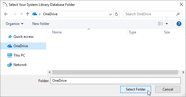 Select Your System Library Database Folder dialog