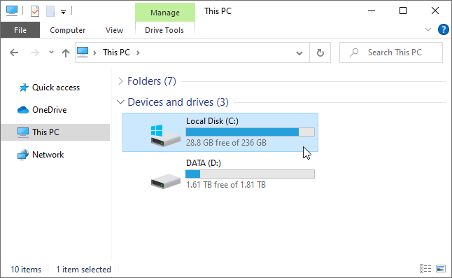 Access the Local Disk in File Explorer