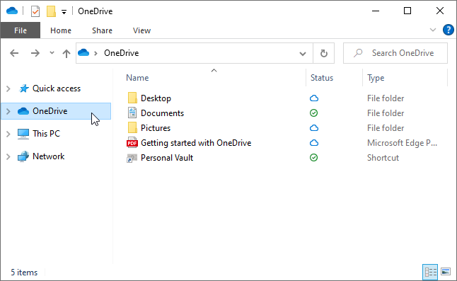 Accessing the OneDrive folder in File Explorer
