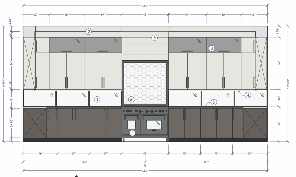 A wall elevation of a kitchen designed in Chief Architect.