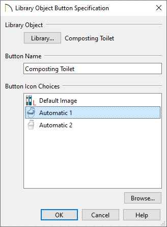 Choose a button icon in the Library Object Button Specification dialog