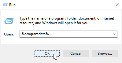 Run dialog with %programdata% in the Open line