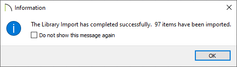 Information dialog that mentions the library has completed successfully
